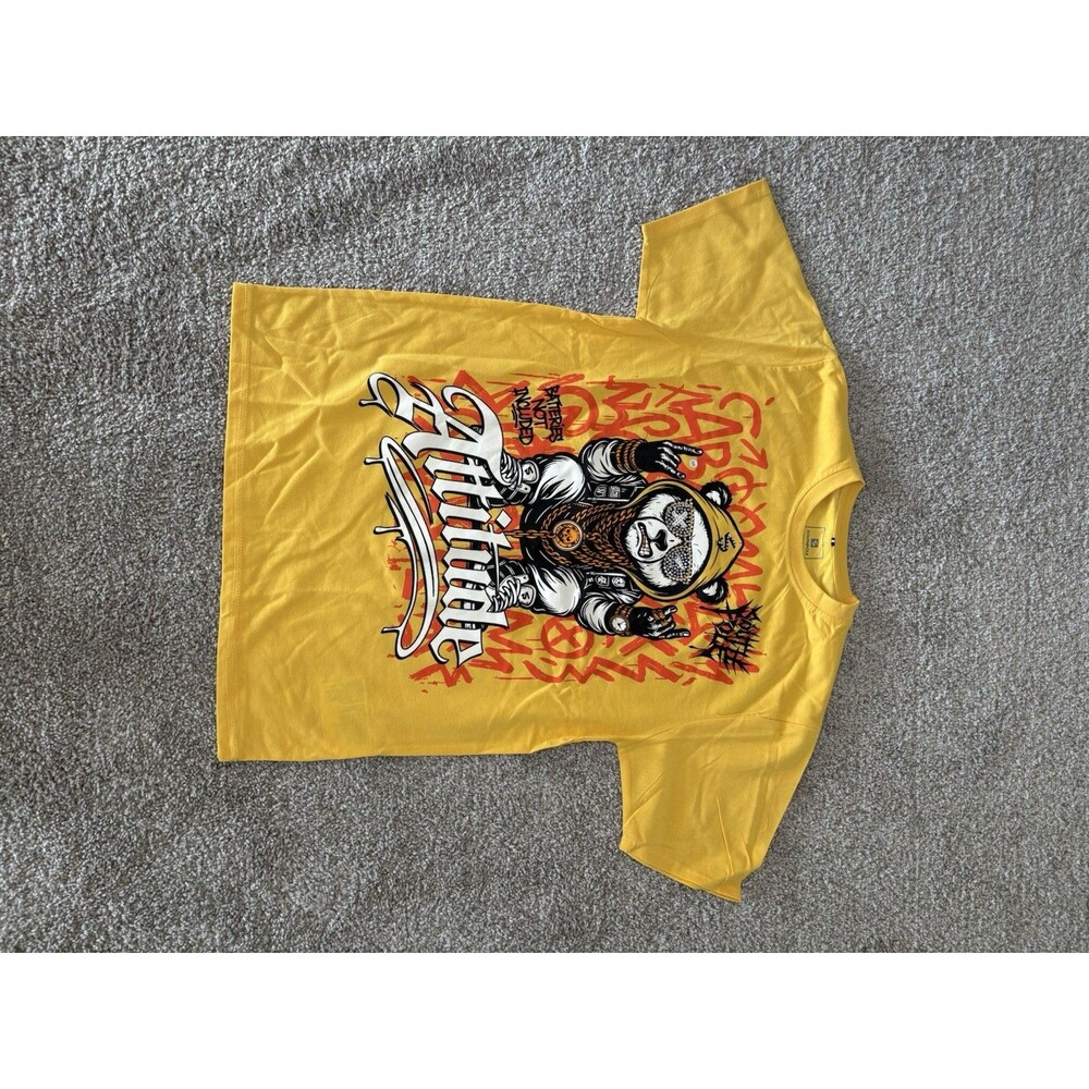 Southpole Mens S Yellow Graphic Bear Cotton Knit Crew Neck Short Sleeve Tee
